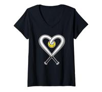 Donna Heart Softball Bats Love Player Coach Fan Maglietta con Collo a V