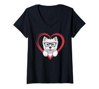 Donna Heart West Highland White Terrier Glasses Westie Maglietta con Collo a V