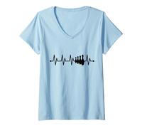 Donna Heartbeat Bowling ECG Pulse Bowling Ball Bowler Maglietta con Collo a V