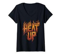 Donna Heat Up Inspirational Flames Pompiere Pompiere Uomo Donna Maglietta con Collo a V