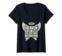 Donna Heaven Is My Home I'm Just Here Reclutamento Christian Divertente Maglietta con Collo a V