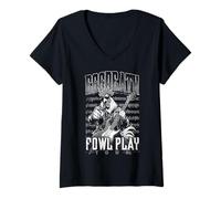 Donna Heavy Metal Chicken Gallo Eggdeath Tour Chitarrista Musicista Maglietta con Collo a V