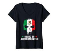 Donna Hecho en Aguascalientes Messico - Bandiera Messicana Maglietta con Collo a V