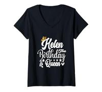Donna Helen The Birthday Queen Happy Birthday Shirt per le donne Maglietta con Collo a V