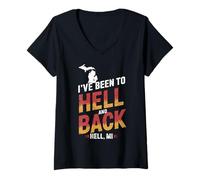 Donna Hell Michigan Sono Stato all'inferno e Ritorno Maglietta con Collo a V