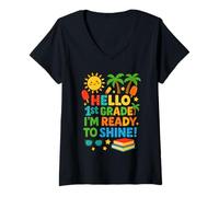 Donna Hello 1st Grade I'm Ready to Shine Back to School Ragazze ragazzi Maglietta con Collo a V