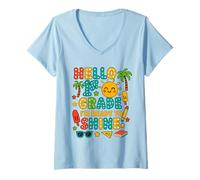 Donna Hello 1st Grade I'm Ready to Shine Back to School Ragazze ragazzi Maglietta con Collo a V