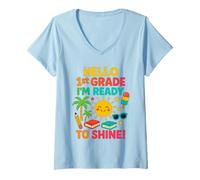 Donna Hello 1st Grade I'm Ready to Shine Back to School Ragazze ragazzi Maglietta con Collo a V