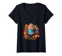 Donna Hello Autumn Hot Cocoa Mug Graphic for Women Kids And Fall Maglietta con Collo a V