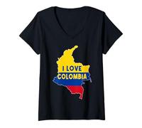 Donna Hello Bogotá I Love Colombia Mappa Bandiera Cool Colombian Mom Dad Maglietta con Collo a V