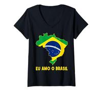 Donna Hello Brasilia I Love Brazil Map Flag Proud Boliviano Mamma papà Maglietta con Collo a V
