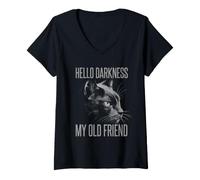 Donna Hello Darkness Il Mio Vecchio Amico Gatto Nero Sarcastico Proprietario di Gatti Maglietta con Collo a V
