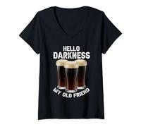 Donna Hello Darkness My Old Friend Bevitore di Birra Strout Amante della Birra Maglietta con Collo a V