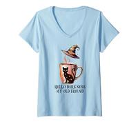 Donna Hello Darkness My Old Friend Black Cat Coffee Mug Witchy Cat Maglietta con Collo a V