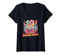 Donna Hello Double Digits I'm 10 Roller Skate Lovers Birthday Maglietta con Collo a V