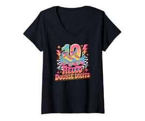 Donna Hello Double Digits I'm 10 Roller Skate Lovers Birthday Maglietta con Collo a V