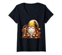 Donna Hello Fall GNOME Dad for Women Fall Apple Decor for Gardener Maglietta con Collo a V