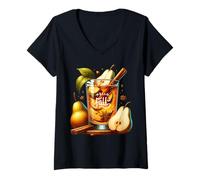 Donna Hello Fall Hot Tea Graphic for Pear Tea Lovers Cute Autumn Maglietta con Collo a V