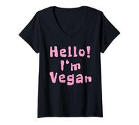 Donna Hello I'm Vegan Citazioni Divertenti Maglietta con Collo a V