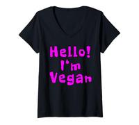 Donna Hello I'm Vegan Citazioni Divertenti Maglietta con Collo a V