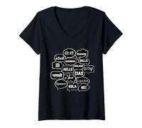 Donna Hello in Many Languages Translator Globetrotter Polyglot Maglietta con Collo a V
