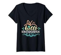 Donna Hello Kindergarten Grade Funny Back To School Kids Maglietta con Collo a V