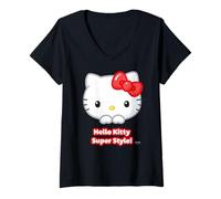 Donna Hello Kitty - Gatto Super stiloso Maglietta con Collo a V