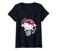Donna Hello Kitty - Segui i Tuoi Sogni Arcobaleno Maglietta con Collo a V