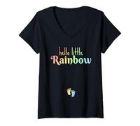 Donna Hello Little Rainbow Annuncio di Gravidanza Bambino Dopo la Perdita Maglietta con Collo a V
