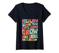 Donna Hello New School Year Let's Learn Back to School 2026 Maglietta con Collo a V