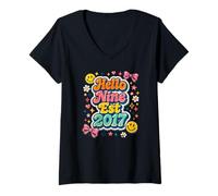 Donna Hello Nine EST 2017 9th Birthday 9 Years Old Girl Crocchette Maglietta con Collo a V