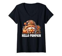 Donna Hello Pumpkin GNOME Graphic for Women Who Love Fall Vibes Maglietta con Collo a V