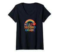 Donna Hello Second Grade Fun Back-to-School Tees Bags And Decor Maglietta con Collo a V
