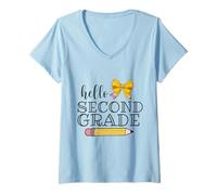 Donna Hello Second Grade Teacher Bow Bow Back to School Maglietta con Collo a V