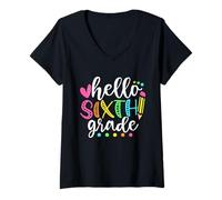 Donna Hello Sesto Grade Shirt Team 6th Grade Back to School Maglietta con Collo a V
