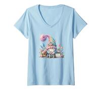 Donna Hello Spring GNOME Graphic for GNOME Lovers Cute Flower Maglietta con Collo a V