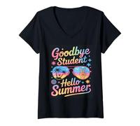 Donna Hello Summer Glass Happy Last Day of School Teacher Student Maglietta con Collo a V