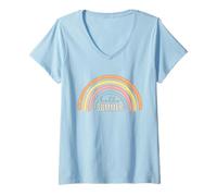 Donna Hello Summer Retro Rainbow Abbigliamento Grafico Design Maglietta con Collo a V