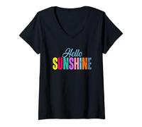 Donna Hello Sunshine Frase vibrante energia positiva Maglietta con Collo a V