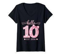Donna Hello Ten EST 2016 10th Birthday Coquette 10 Years Girl Maglietta con Collo a V