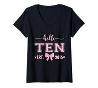 Donna Hello Ten EST 2016 Coquette Bow 10° Compleanno Ragazza 10 Anni Maglietta con Collo a V