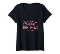 Donna Hello Thirty-Two EST. 1994 Funny 32nd Birthday Women Maglietta con Collo a V