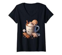 Donna Hello Winter Hot Cocoa Mug for Women with Xmas Gingerbread Maglietta con Collo a V