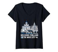 Donna Helsinki Finlandia Viaggio Souvenir Città Regalo Maglietta con Collo a V