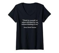 Donna Henry David Thoreau Camicia Think for Yourself Citazione Maglietta con Collo a V