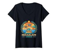 Donna Heraklion Grecia Viaggio Souvenir Città Regalo Maglietta con Collo a V