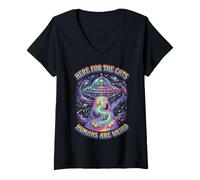 Donna Here for The Cats Humans Are Stran Alien UFO Design Maglietta con Collo a V