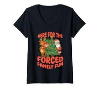 Donna Here for The Forced Family, Divertente Abbinamento per la Cena di Natale Maglietta con Collo a V