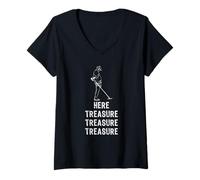 Donna Here Treasure Treasure Treasure T-Shirt Metal Detector Tee Maglietta con Collo a V
