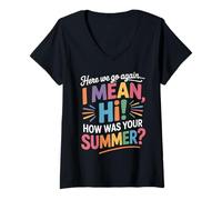 Donna Here We Go Again Summer Back to School Teacher & Student Maglietta con Collo a V